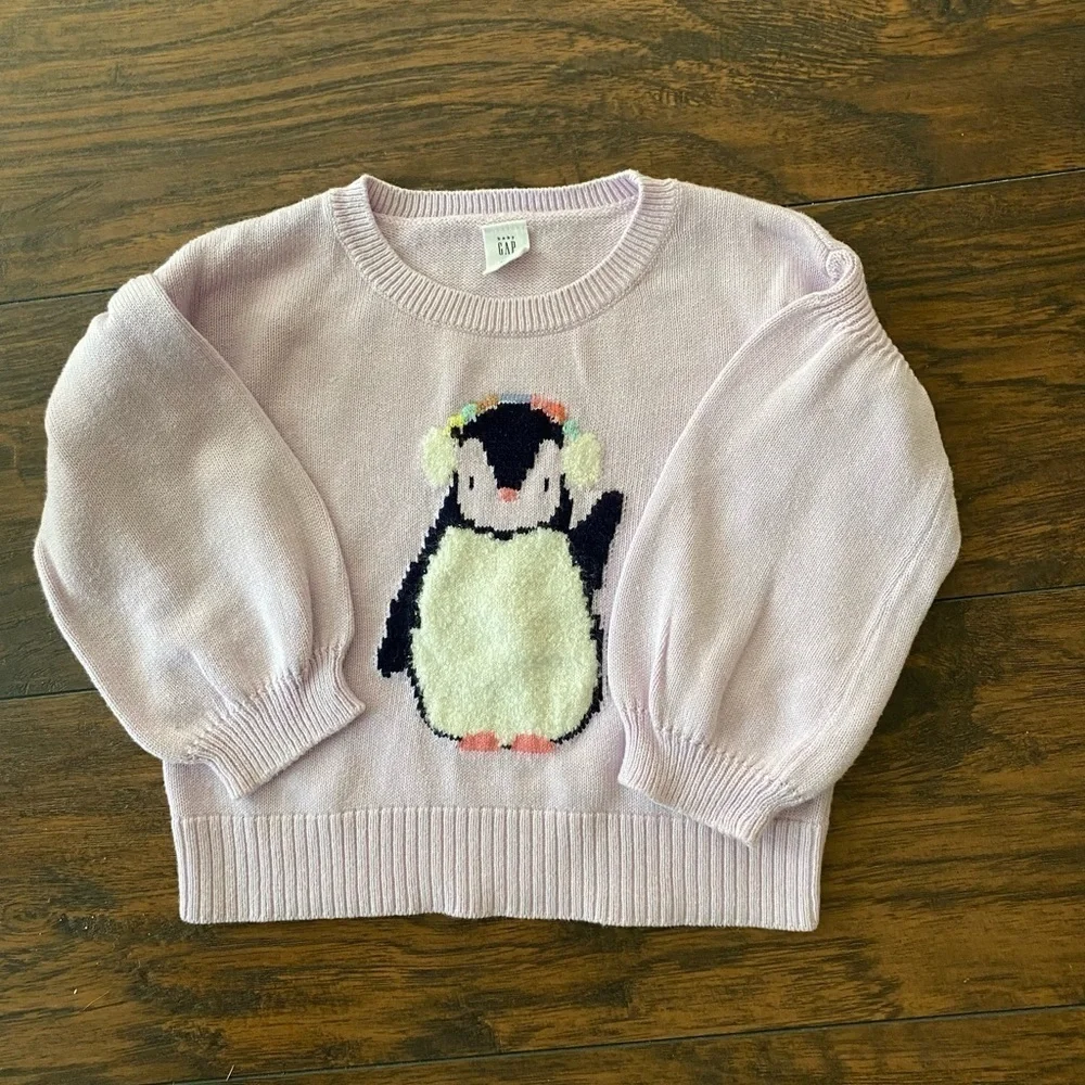 Baby Gap, Girls, Purple Penguin Sweater, Size 3 Years Toddler